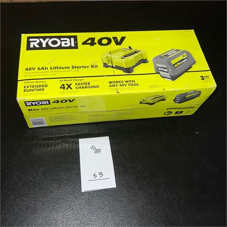 Retail $279.00 RYOBI 40V 6.0 Ah Battery and Charger Kit